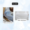 Text labels on a product showing durability, tear resistance, and mess protection.