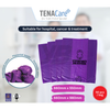 Purple waste bags with TenaCare branding and specifications on a blurred background